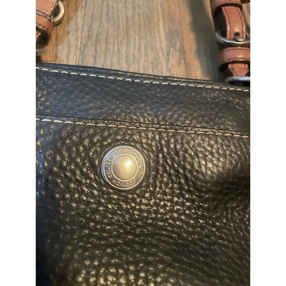 COACH Chelsea Black Pebbled Leather w/Dbl Straps‎ in Saddle Leather